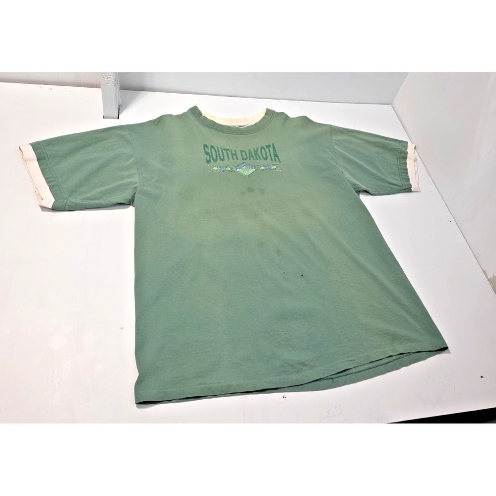 Vintage Thrashed South Dakota Shirt XL Alore Double Sleeve Green Grunge USA Made